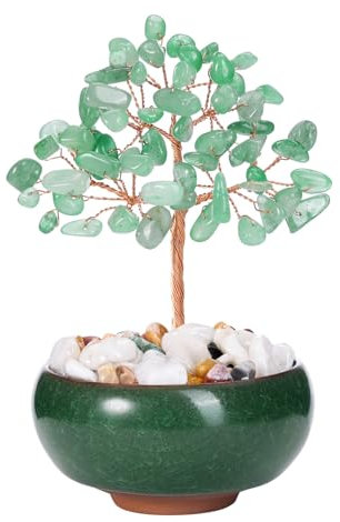 Jovivi Green Aventurine Crystal Tree,Handmade Crystals and Gemstones healing Stone Tree of life Ornament for Living Room,Spiritual Gifts, Christmas Home Office Feng Shui Decor