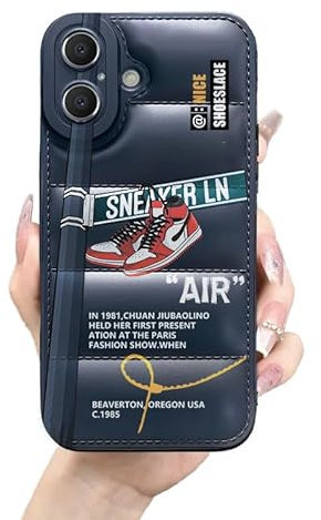 Ins Hot Sportschuh-Marke Puffer Handyhülle kompatibel mit dem iPhone 16 Case 16 cm, Street Boy Sneakers-Ästhetik-Grafiken, weiche Silikon-Gummihülle, stoßfeste Full-Body-Schutz-Hülle gegen Stürze