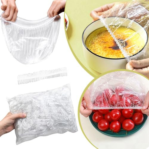 Generic 100 Pack Shrinkable Fresh Keeping Bags, Transparent Food Storage Covers Lids, Bowl Covers With Elastic, Polyethylene Material, Suitable For Almost All Kitchen Containers