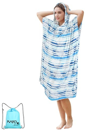 Kato Tirrinia Mikrofaser Frottee Surf Poncho Handtuch Badeponcho Bademäntel Sauna Damen Herren, Groß Surfponcho Strandponcho Erwachsene, Strandhandtuch Kapuzenhandtuch Sport Gym Beach Towel, Aqua Leaf