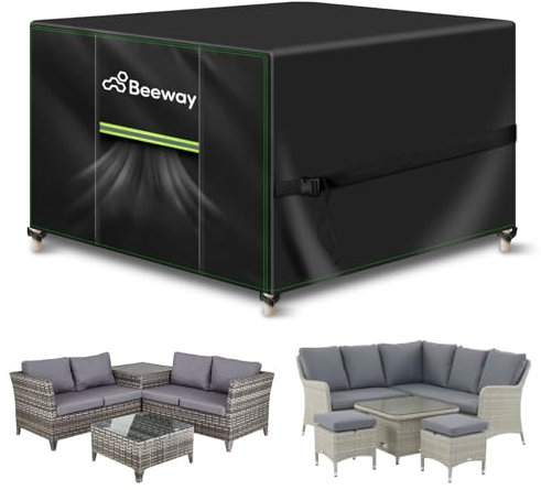 BEEWAY Garden Furniture Cover With Air Vent, Waterproof Patio Rattan Sofa Table Chair Set Cover - 420D Oxford Fabric, Windproof - Cube / Square 200 x 200 x 92cm