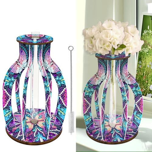 CXINLky Diamond Art Painting Blumenvase, Kreativ Diamond Art Mandala Reagenzgläser mit Bürste, Reagenzglas Vase für Hydrokultur Pflanzen, Tisch Hause Büro Wohnzimmer Deko-07-Mandala