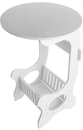 Ciieeo Runder Weißer Beistelltisch Kleiner Weißer Couchtisch Telefontisch Mit Stauraum Kompakter Schlafzimmer-beistelltisch Einfacher Aufbewahrungsständer Für Kleine Räume Teetisch