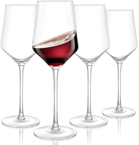 HAHASHOW Set di 4 Eleganti Calici da Vino con Stelo (520 ml) in Cristallo Senza Piombo - Calici a Tulipano, Ideale per Matrimoni, Anniversari e San Valentino, con Elegante Scatola Regalo