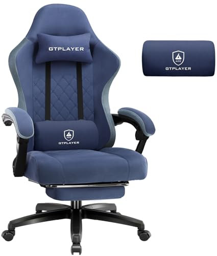 GTPLAYER Gaming Stuhl Stoff, Gaming Sessel mit Taschenfederkissen, ergonomischer Drehstuhl, Gamer Stuhl mit Fußstütze150 kg Belastbarkeit, dunkelblau