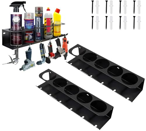 AmoreTempo 2er-Set Dosenhalter + Airbrush Halter Werkstatt–Spraydosenhalter | 5 Dosenhalter für Sprühflaschen + 6 Schlitze für Pneumatik-Werkzeuge Wandhalterung für Garage&Werkzeug.Stabil & Platzsparend