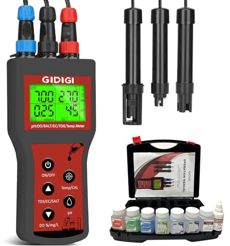 Compteur d'oxygène dissous dans l'eau, pH-mètre intelligent 6 en 1 DO, testeur portable pH DO Salt EC TDS pour étang de Koi, aquaculture, moniteur d'environnement