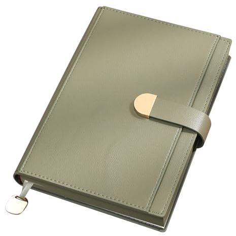 Tanou Notizbuch A5 Liniert für Mädchen Damen, Kunstleder Tagebuch 150 Blatt/300 Seiten, 100gsm Papier Hardcover Notebook mit Organizer Tasche Stifthalter für Schule und Büro, Grün