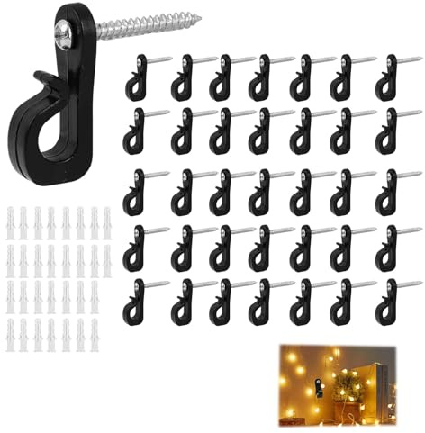 35 Piezas Negro Ganchos de Tornillo, Ganchos, Ganchos para Colgar Luces de Navidad en Casa, Ganchos de Tornillo para Luces Exteriores, Ganchos para Luces Festoon, Ganchos para Vallas
