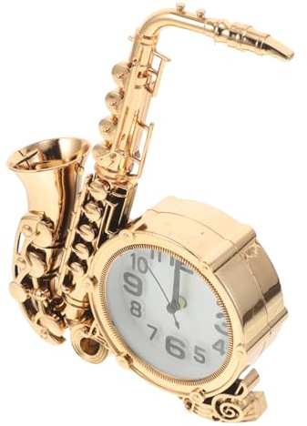 Gatuida Dekorativer Saxophon Wecker aus Kunststoff im Vintage Stil Kleine Originelle Nachttischuhr für Cafés und Clubs Elegante Retro Dekoration in Gold