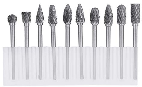 YWBL-WH 10Pcs Tungsten Steel Solid Carbide Burrs Set Attachment Kit Rasp Drill File Accessories with Storage Box for Metal Wood Stone Steel Grinding