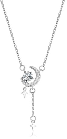 HinDaLi Mond Stern Halskette Silber 925 für Damen Mädchen Frauen | Silber Kette mit Anhänger Zirkonia Halskette Damen Silberkette Mondsichel Mond Stern Kette Diamant Silberkettchen Glitzer