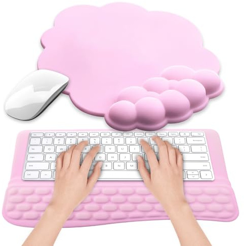 Sonhomay Wrist Rest Keyboard and Mouse Set - Non-Slip Ergonomic Wrist Cushion Support Pad Memory Foam Mouse Mat Keyboard Stand for Computer Laptop Typing Gaming Relieve Wrists Pain