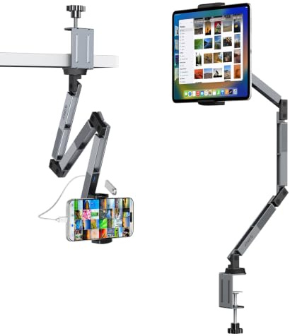 ORICO Tablet-Halterung mit integriertem USB-Hub, Verstellbarer Aluminiumarm für iPad Pro/Air/Mini, Galaxy Tab und Tablets bis 12,9 Zoll, Homeoffice & Content-Erstellung – RA1-3P, Grau