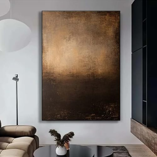 UUDEZO Großes Vintage-Ölgemälde, goldene Leinwand, abstraktes vertikales Wandbild für das Wohnzimmer (80 x 117 cm / (32 x 46 Zoll) / mit schwarzem Rahmen)