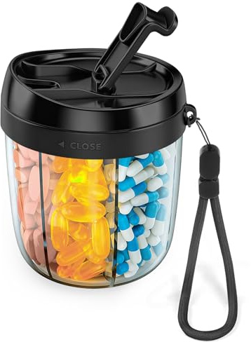 Fefod Pill Organizer, Pill Dispenser with 7 Large Compartments, Portable Pill Bottle Box with Wide Opening for Easy Use, Tablet Organiser Anti-Mix Pills, Medicine Storage Box to Hold Vitamins
