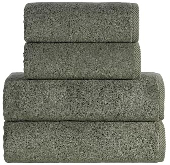 Roominess Handtuch-Set Baumwolle 4-teilig Salbeigrün – 50x100 & 70x140 cm – Badehandtücher, Handtücher Set & Duschtuch mit Aufhänger – saugfähig, pflegeleicht, Hotelqualität für Sauna, Hotel & Airbnb