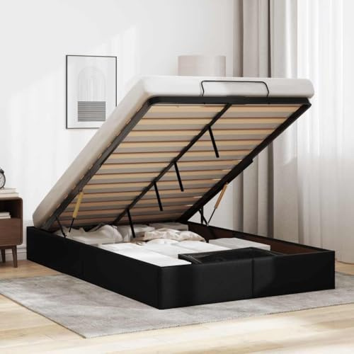 Hommdiy Ottoman-Bett Mit Stauraum Polsterbett Boxspringbett ohne Matratze Schwarz 120x200 cm Kunstleder