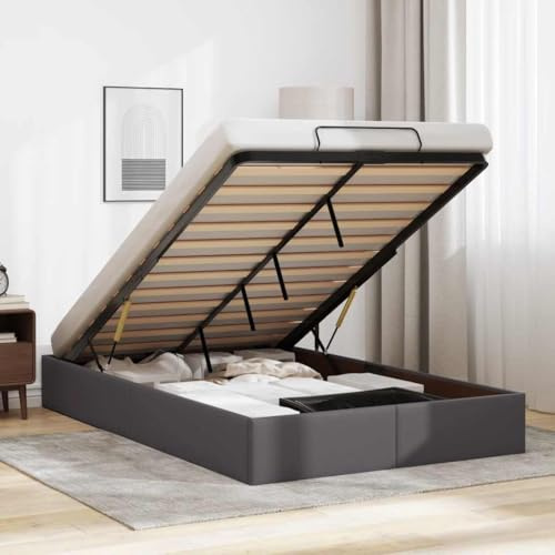 Hommdiy Ottoman-Bett Mit Stauraum Polsterbett Boxspringbett ohne Matratze Grau 120x200 cm Kunstleder