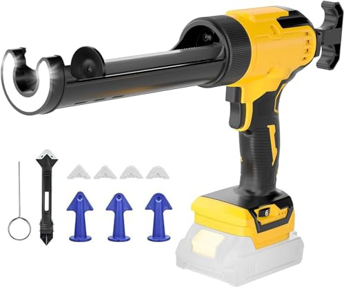 Presse à cartouche sans fil compatible avec batterie Dewalt 20V | Pistolet à cartouche électrique à 6 vitesses, Lumière LED, Seringue silicone, Cartouches 300 ml, 9 accessoires, Sans Batterie