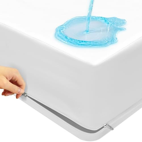 mafudoxi Milbenbezug Matratze 90x200x20cm, Premium Sechsseitiger Wasserdichter Matrazenschoner, Matratzenbezug mit Dreiseitigem Reißverschluss, Waschen bei 60°C - White