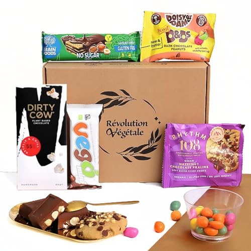 Box Découverte Choco Vegan, Coffret Cadeau Chocolat sans Lait et sans Oeuf, 5 Produits Gourmands Végétaliens, Tablette, Barre, Cookie, Gaufrette