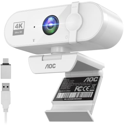 AOC 4K Webcam mit Mikrofon, Automatische Lichtkorrektur, Plug & Play