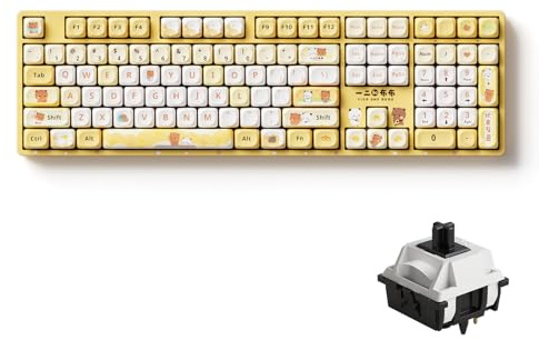 Akko Kabellose Gaming-Tastatur 5108B Plus Tastatur in voller Größe, Bubu & Dudu, Gelb, Hot-Swappable Tri-Modus, mechanische Tastatur, RGB-Hintergrundbeleuchtung, Klavier-vorgeschmierter Schalter