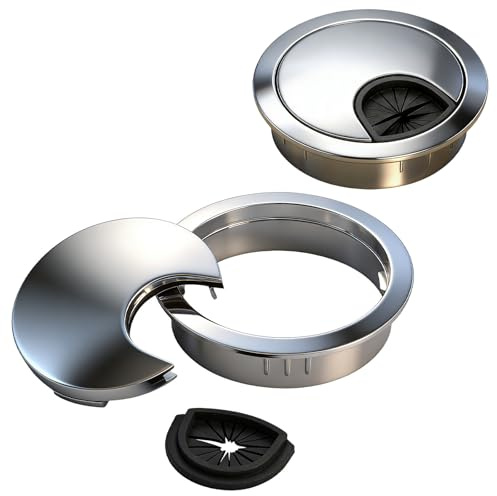 HAISHANG 2 Stück Schreibtisch Kabeldurchführung 60mm,Kabeldurchlass Tisch Metall Zinklegierung, Kabeltülle mit Bürste für Kabelmanagement Schreibtisch & Arbeitsplatte