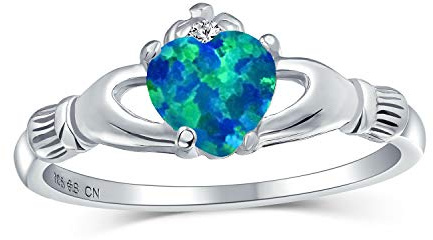 Personalizza Anello Claddagh Celtico Irlandese di Amicizia con Corona e Cuore in Opale Bianco Creato per Donne e Ragazze, Argento Sterling .925, Pietra Nascita di Ottobre, Personalizzabile