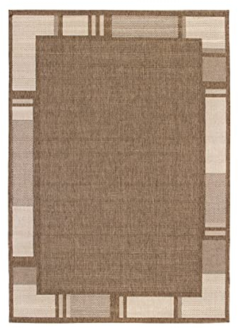 andiamo In- & Outdoor Teppich Louisville moderner Webteppich Bordüre vollständig umkettelt Flachgewebe 60 x 110 cm braun/beige