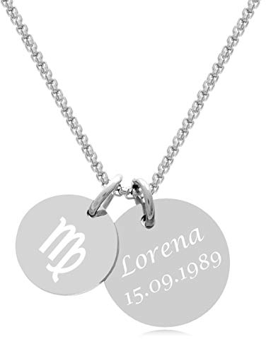 TIMANDO Damen Sternzeichen Kette mit Gravur Anhänger - Personalisierte Kette mit Sternzeichen Jungfrau - Geschenk für Frauen