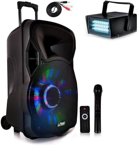 Enceinte PARTY12-LED 700W 12 à LEDs RVB Mobile Batterie DJ PA USB/BT/SD/FM CABLE PC + Effet STROBE20 Festinight