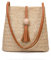 GL-Turelifes Sac à main rond en paille - Grand sac à main tissé - Pour la plage, les vacances, les voyages - Pour femme, Poignée marron., Large