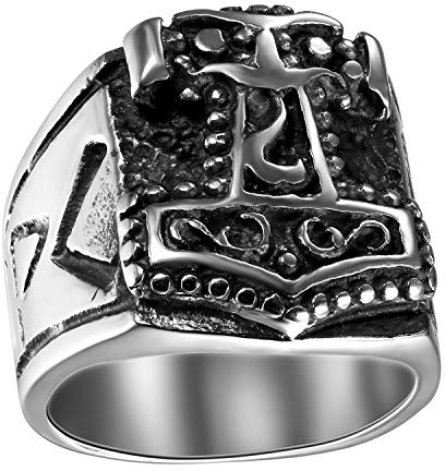 OIDEA Herren Ring Wikinger keltischer-Knoten: Silber Viking Herrenring aus Edelstahl Thors Hammer Siegelring Geburtstag Geschenk für Männer Größe 72