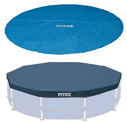 Intex 15 Foot Round Debris Cover and Vinyl Solar Cover for Above Ground Pools