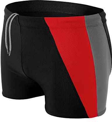 Aquarti Maillot de Bain pour Homme Boxer de Natation Sportif, Nior/Graphite/Rouge, 3XL