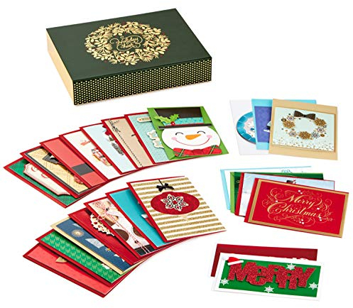 Hallmark Verschiedene handgefertigte Weihnachtskarten in Box (Set mit 24 hochwertigen Urlaubsgrußkarten und Umschlägen)