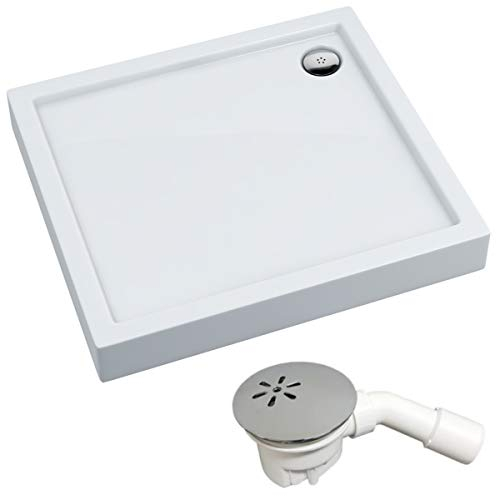 VBChome Duschwanne Duschtasse 100 x 100 x 14 cm Rechteckig für Duschkabine Styroporträger flach Sanitär-Acryl Duschbecken stabil glatt weiß Dusche+ Ablaufgarnitur