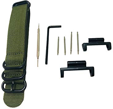 Richie strap] 22mm 5 Ring Nylon Watch Band Strap Metal Adapters Kit for Casio GShock GG-1000 GSG-100 GWG-100 GWG100 GSG100 (Green)