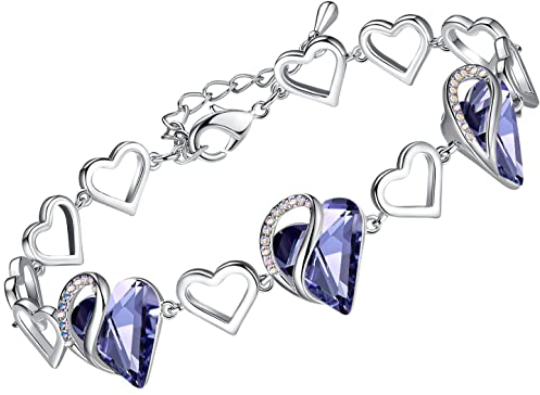 Leafael Damen Charm-Armband mit Herzanhänger – Infinity Love Armband mit Geburtsstein-Kristall, silberfarben, hautfreundlich & nickelfrei – Eleganter Damenschmuck, 18 + 5 cm mit Geschenkverpackung