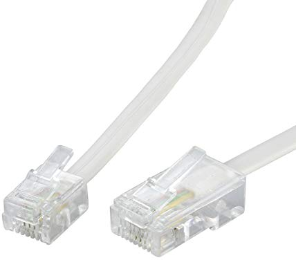 ecabo 10128 3m Modularkabel Telefonkabel – RJ11 auf RJ45 Stecker – Anschlusskabel – Westernstecker – 4adrig / 8P4C/6P4C / 1:1 – Flachkabel für Telefon ISDN AB FAX Modem – weiß