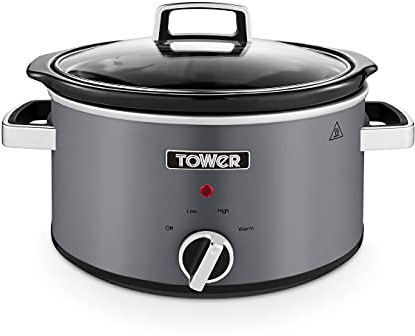 Tower T16032SLT Infinity Stone 3.5 Litre Slow Cooker with Removable Pot, Keep Warm, 210W, Slate