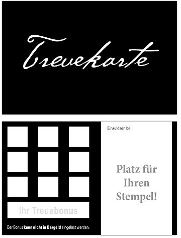 Premium Neutrale Bonuskarten 100 Stk. mit 10 Stempelfeldern Schwarz-Weiß. Treuekarten für Gastronomie, Weinhandel, Getränkehandel, Freizeit, Feier Friseur Nagelstudio Wellness Podologie Praxis