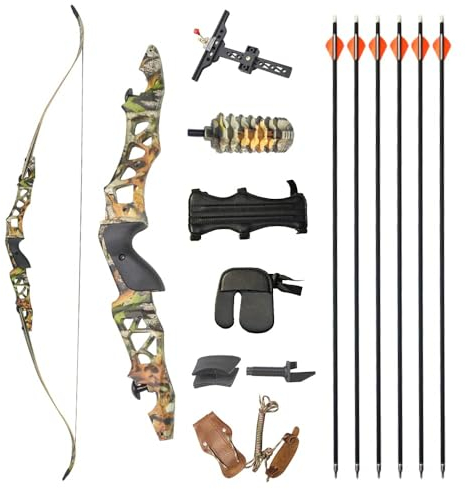 AMEYXGS Bogenschießen 64 Takedown Recurve Bow und Pfeilsatz 30-60lbs Jagd Recurve Bogen Erwachsene Wettbewerb Sportlicher Bogen für das Schießen von Zielübungen (Camo, 55bs)