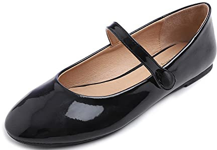 Feversole Women's Mary Jane Fashion,Scarpe Basse Classiche da Donna Décolleté Eleganti Mary Jane con Fibbia Morbida Scarpe da Ballo per Balletto per Donna Nero 41