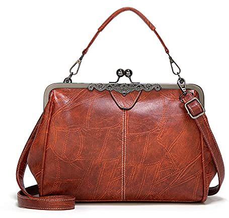 7VSTOHS Damen Retro Handtasche Hand Vintage Umhängetaschen Handtasche mit Griff oben Mode Umhängetaschen Kiss Lock Umhängetasche