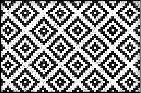 Uposao Grand tapis de sol réversible en plastique et paille pour extérieur, camping-car, terrasse, jardin, pique-nique, plage, camping - Noir et blanc