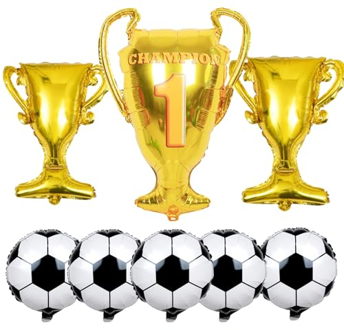 8 Pcs Football Balloons Soccer Balloons Latex Trophy Balloon Set, Champion Trophy Balloons, Black White Soccer Decors,Birthday Decorations for Kids Birthday, Football Fans Party World Cup Supplies