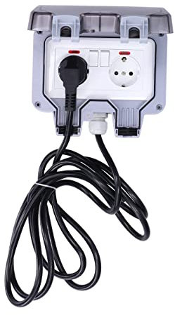 Enchufe exterior resistente a la intemperie, cable multifuncional 3M Doble toma de corriente europea Nivel de protección IP66 Enchufe de pared Enchufe interruptor Enchufe doble enchufe externo Enchufe